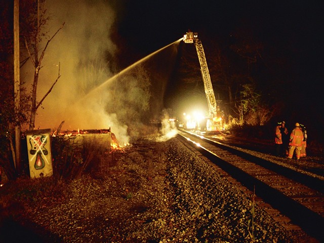 Aerial Master Streams From Ladder 12 Used To Control Fire